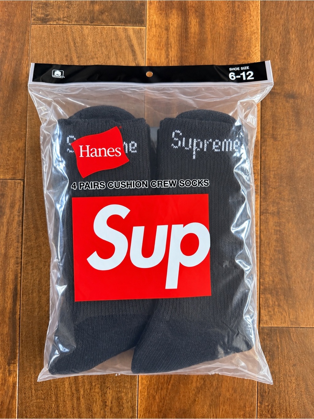 Supreme Black Crew Socks with White Logo - 4 Pack